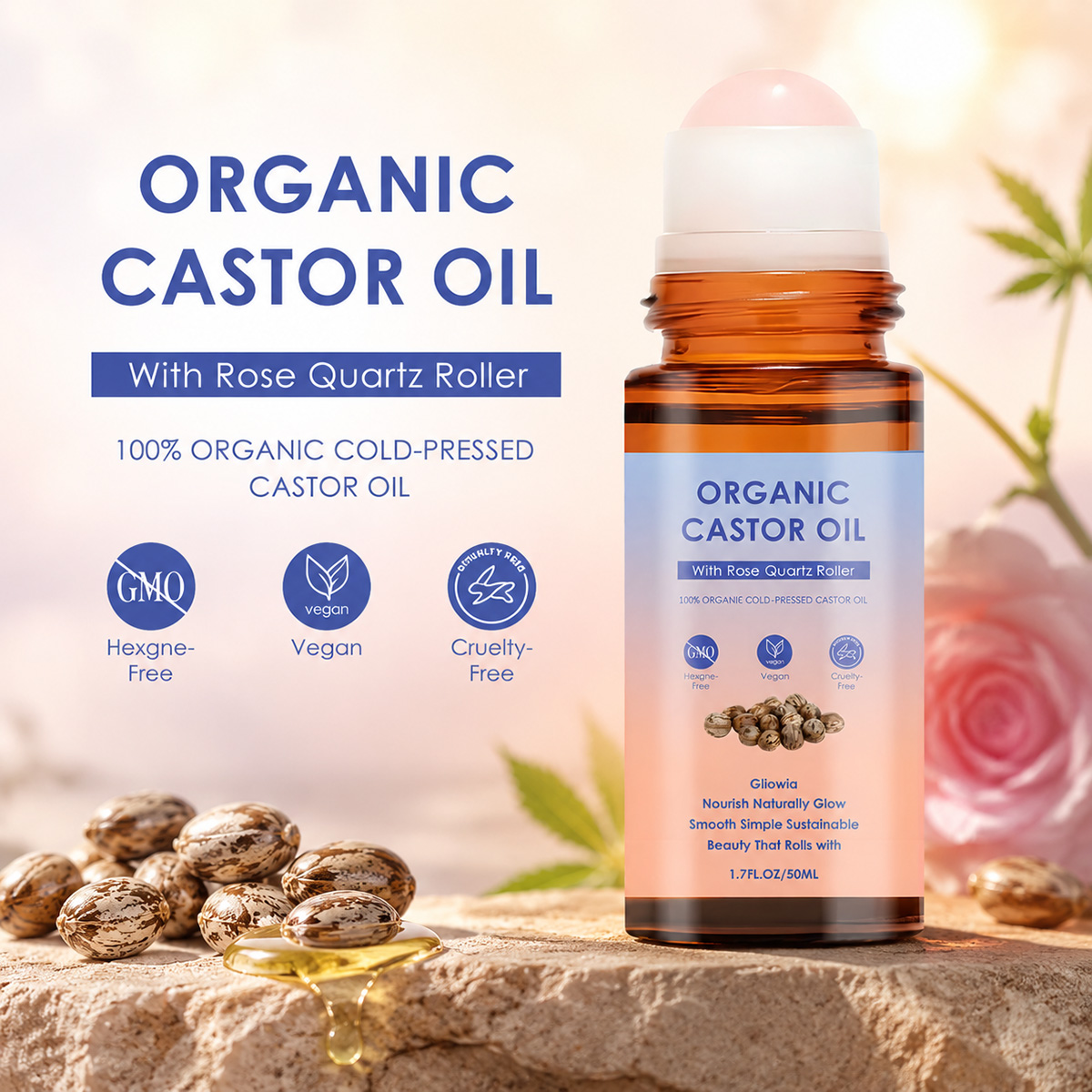 Castor Oil Cold Press - زيت الخروع العضوي مع كرة تدليك